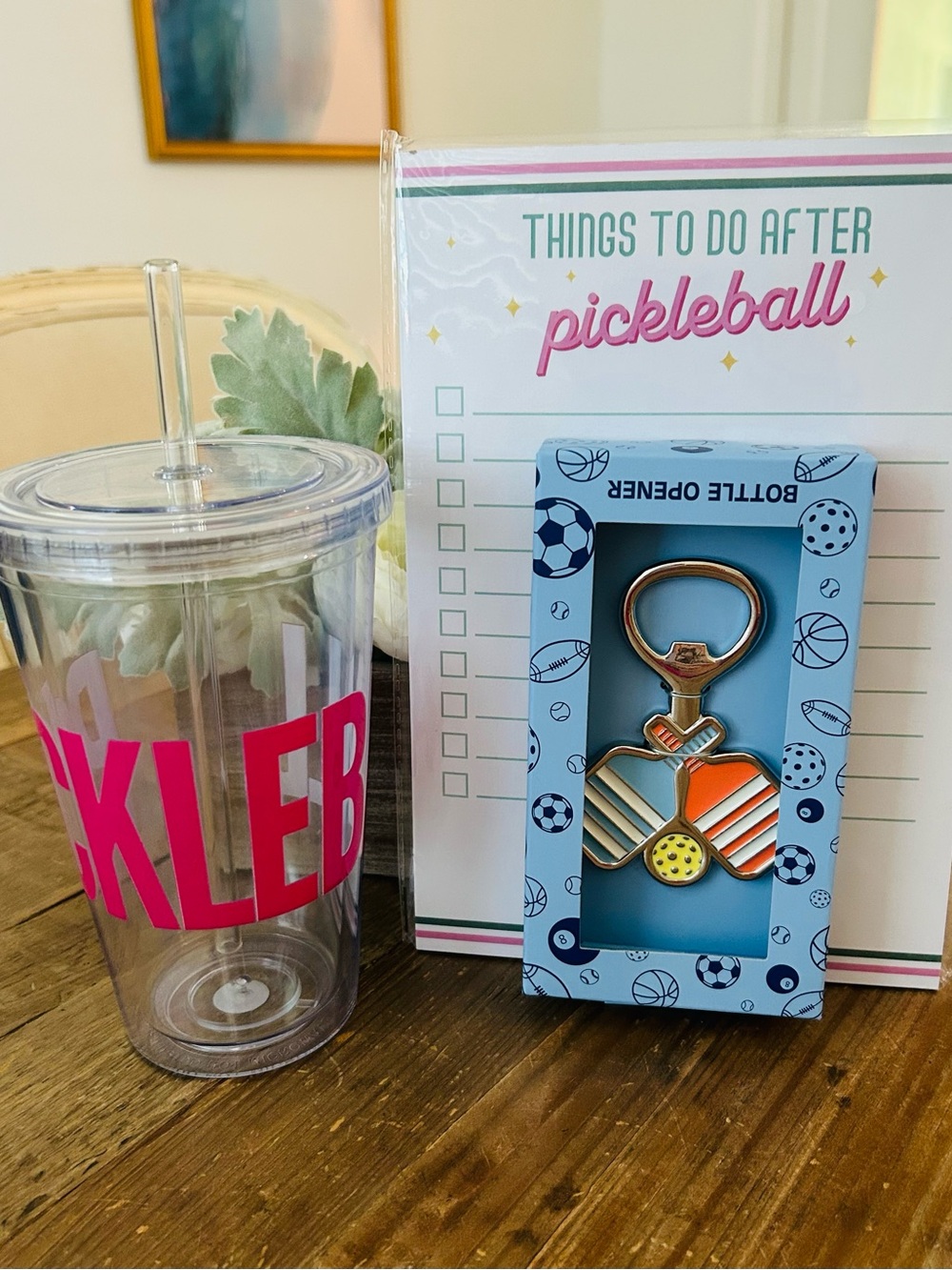 Pickleball Lover Set Pickleball Themed Bottle Opener, Notepad and Tumbler
